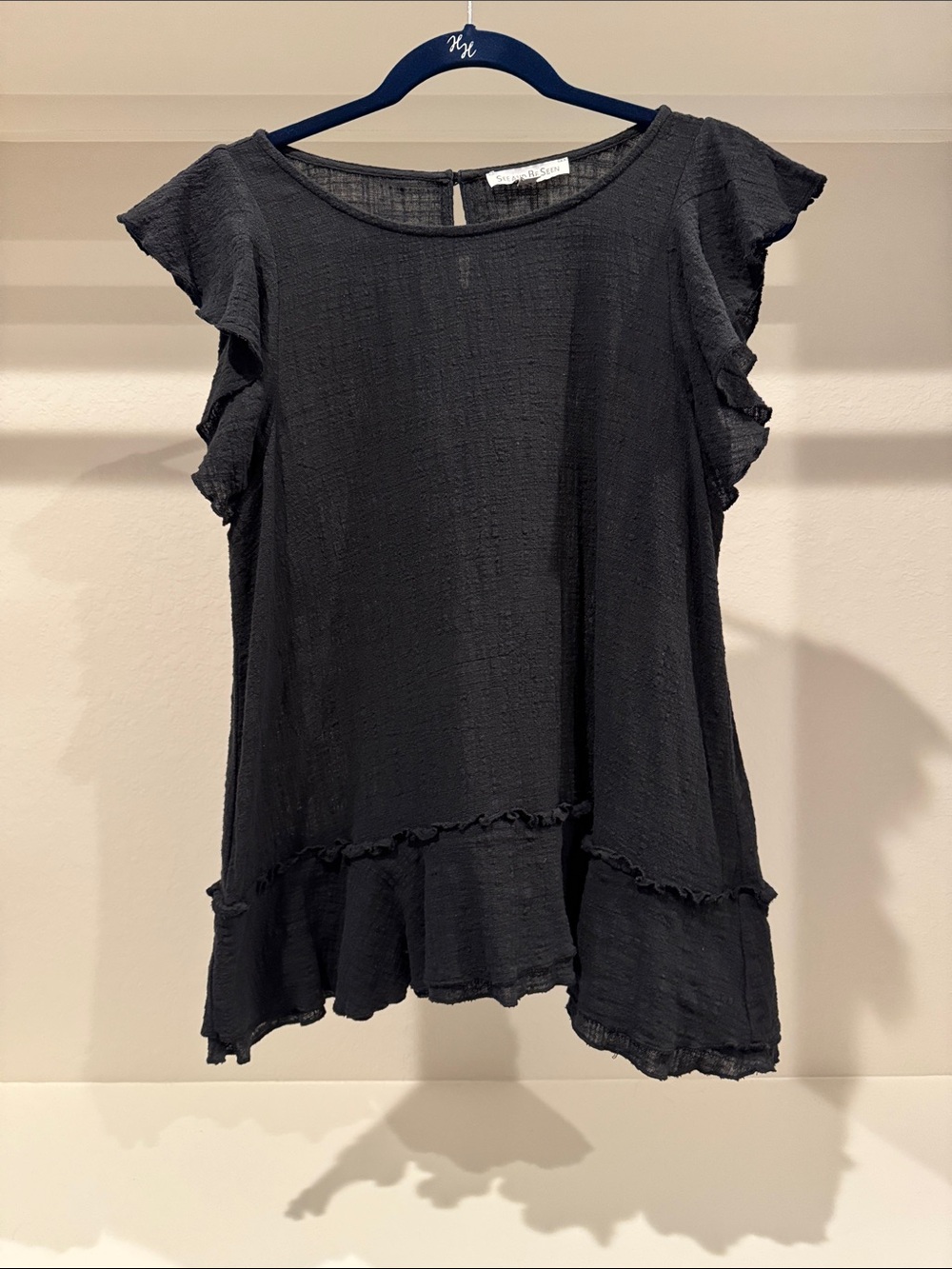 Ruffle Sleeve Black Women's Blouse